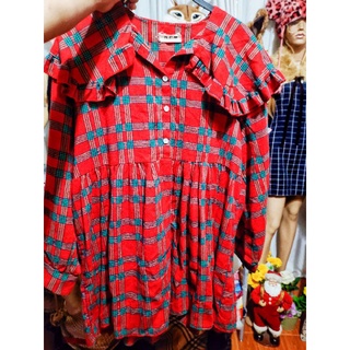 เสื้อลายสก๊อตเสื้อตัวยาว อก38-40