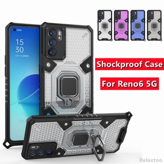 Shockproof Case For OPPO Reno6 Reno 6 Pro 6Pro 5G Luxury Phone Case Armor Ring Holder Stand Protect Back Cover Casing