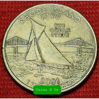 เหรียญต่างประเทศ อเมริกา ควอเตอร์ มลรัฐ Rhode Island  ปี 2001 ขนาด 24.26 มม. ผ่านใช้สวยงามน่าสะสม