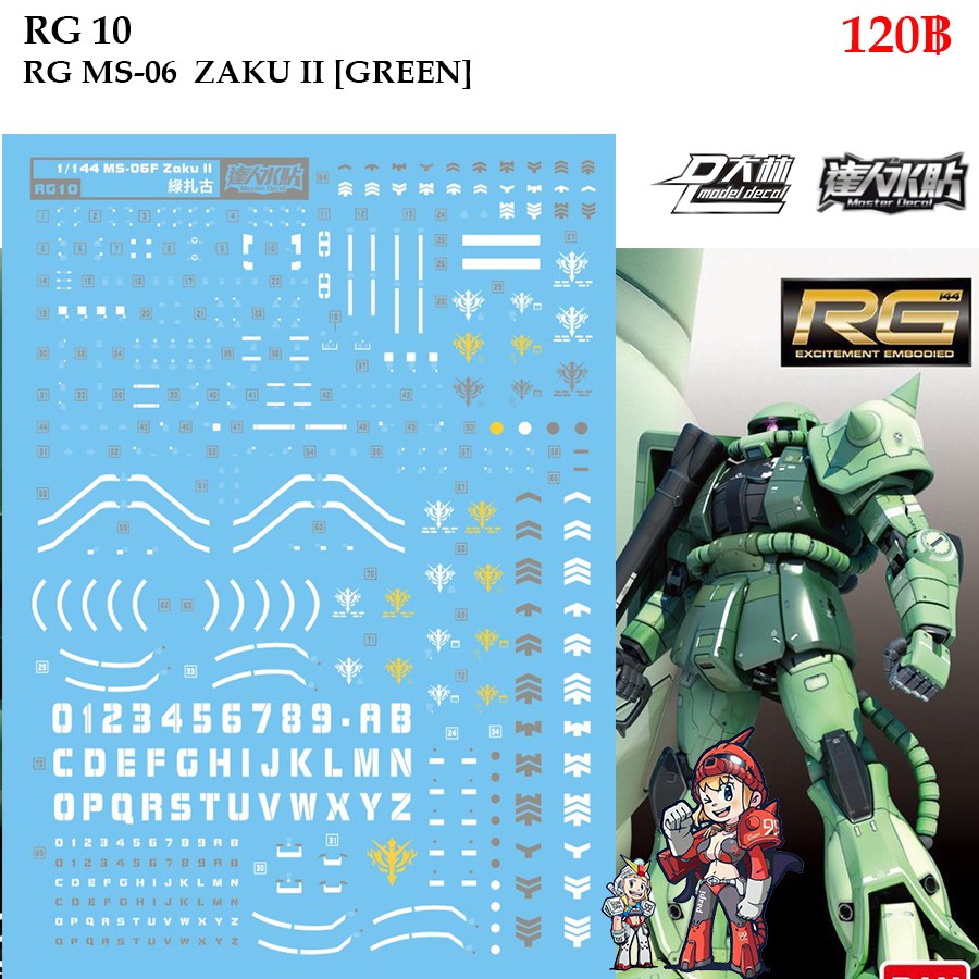 ดีคอลน้ำ [D.L. Darlin] RG10 MS-06 ZAKU ll Gundam RG 1/144 Water Decal RG10