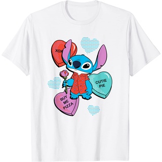 เสื้อยืดผ้าฝ้ายพรีเมี่ยม เสื้อยืด พิมพ์ลาย Disney Stitch Candy Hearts เหมาะกับวันวาเลนไทน์