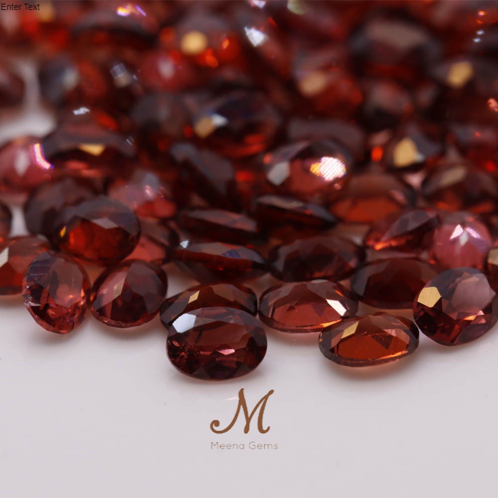 พลอยโกเมนแท้ สีแดงเข้ม Garnet ขนาด 6*4 มม. กลม ก้นเพชร พลอยดิบ ไม่เผา