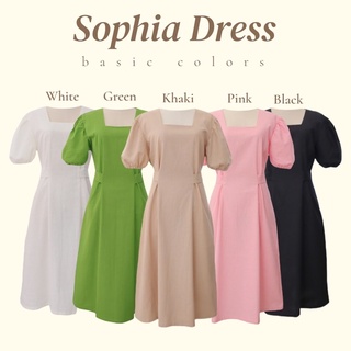 Sophia Dress เดรสผ้าฝ้าย เดรสแขนสั้น แขนตุ๊กจา มีโบว์ผูกเอว 5 สีพร้อมส่ง