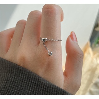 253-goodgift_station - s925 sterling silver love chain ring  แหวนเงินโซ่ประดับรูปหัวใจ เป็นเงิน 92.5  สามารถปรับขนาดได้