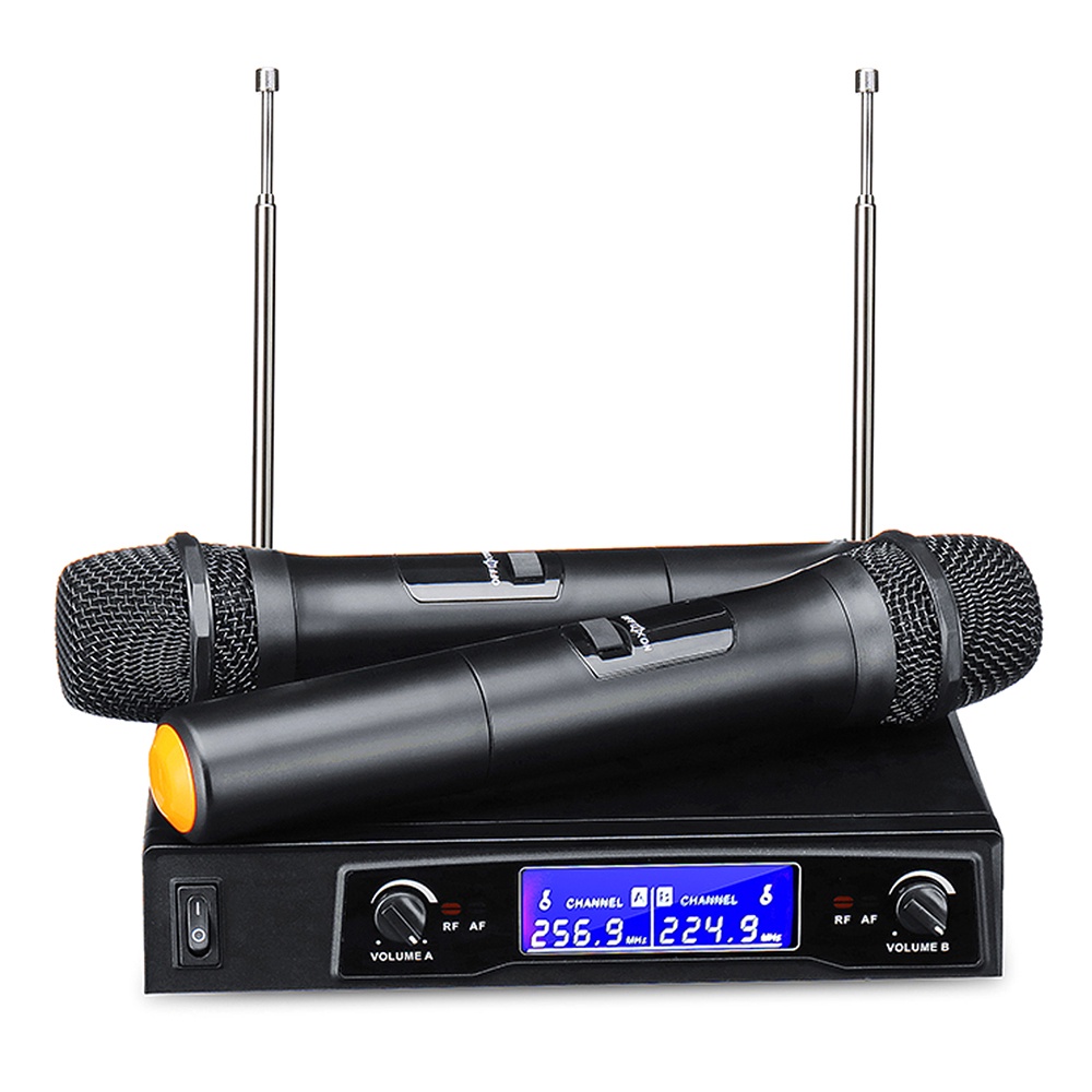 Karaoke Microphones UHF Professional 2 CH Cordless Dual Handheld Microphone Digital LCD Display Mic System Set for Party