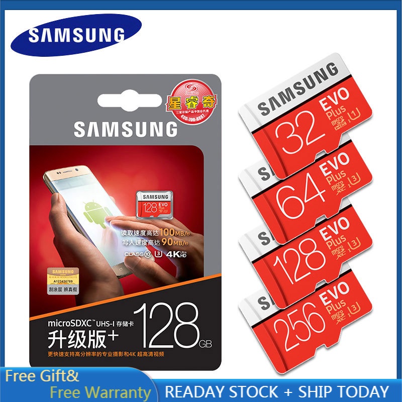 100% Original SAMSUNG Micro SD 32G 64GB 128GB SDHC/SDXC EVO Plus Memory Card 16gb C10 UHS-I 4k TF/SD Cards Trans Flash