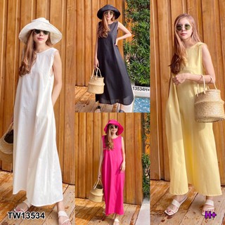 ❤️TW13534 Maxi Dress เดรสยาว เว้าหลัง แขนกุด มีกระเป๋าข้างสองข้าง เนื้อผ้าลินินเนื้อดี เรียบหรูดูดีสุดๆ