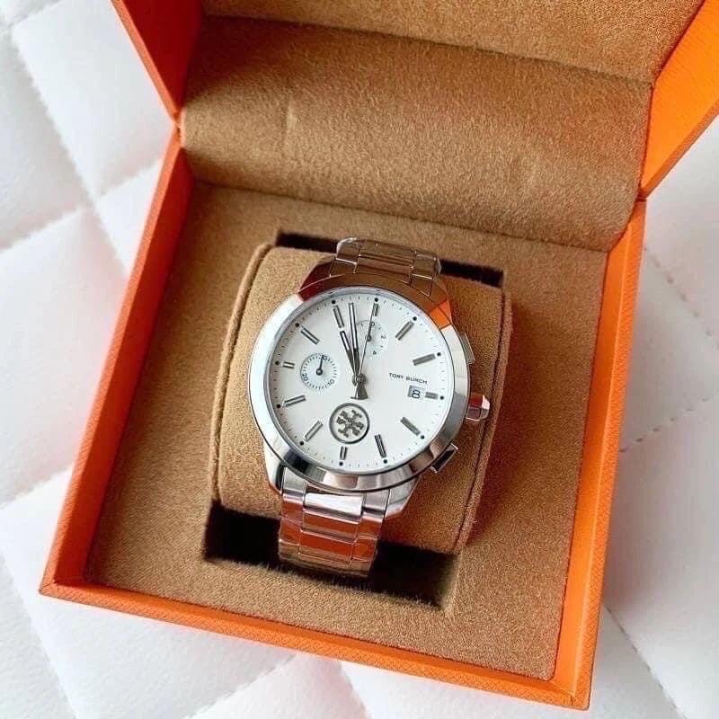 ผ่อน0%) นาฬิกา Tory Burch Collins Chronograph Stainless Steel Watch TBW1252  สแตนเลส สีเงิน | Shopee Thailand