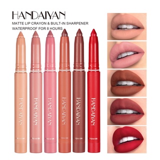 Handaiyan ดินสอลิปสติก เนื้อแมตต์กํามะหยี่ กันน้ํา ติดทนนาน 6 สี