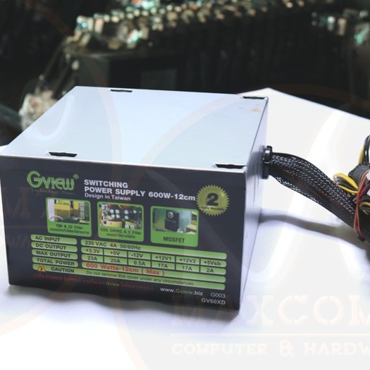 POWER PSU GVIEW 600W-12CM G003 600W FULLWATT สินค้ามือสอง ใช้งานได้ปกติ ประกันร้าน 14 วัน MAXCOM