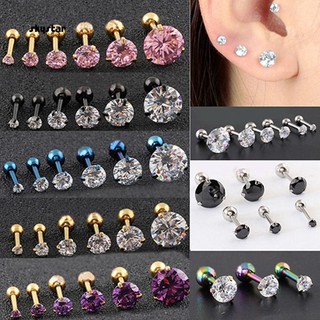 SKYSTAR_2 Pcs CZ 3 Prong Tragus Cartilage Stainless Steel Stud Earrings Piercing Jewelry