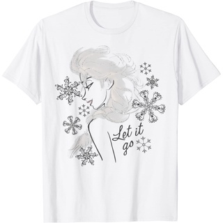 เสื้อยืดแขนสั้นลําลอง ผ้าฝ้าย พิมพ์ลาย Disney Frozen Elsa Let It Go Profile Sketch แฟชั่นสําหรับผู้ชาย