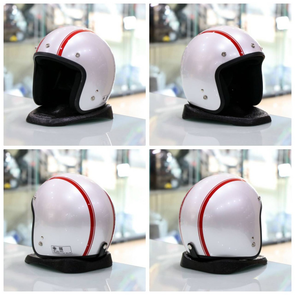 หมวกกันน็อค วินเทจ คลาสสิค AVEX LB CAFE HIGE ขาวมุกแดงเงา **หมวกกันน็อคสายคาเฟ่ วินเทจ คลาสสิค**