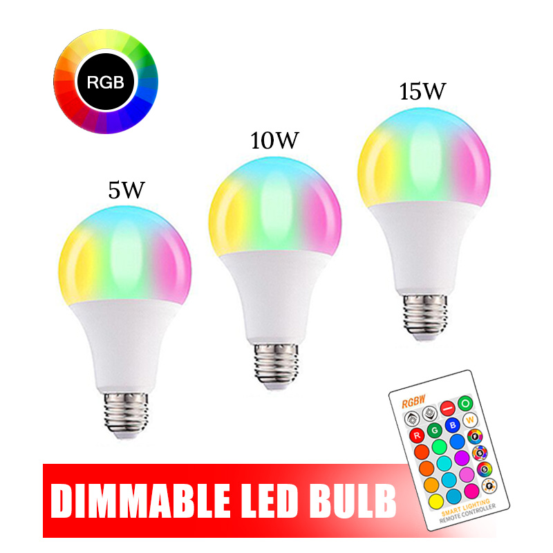 E27 LED 16 สีเปลี่ยน RGB Magic Led Bulb 5/10 / 15W 85-265V RGB หลอดไฟ LED Spotlight + IR รีโมทคอนโทร