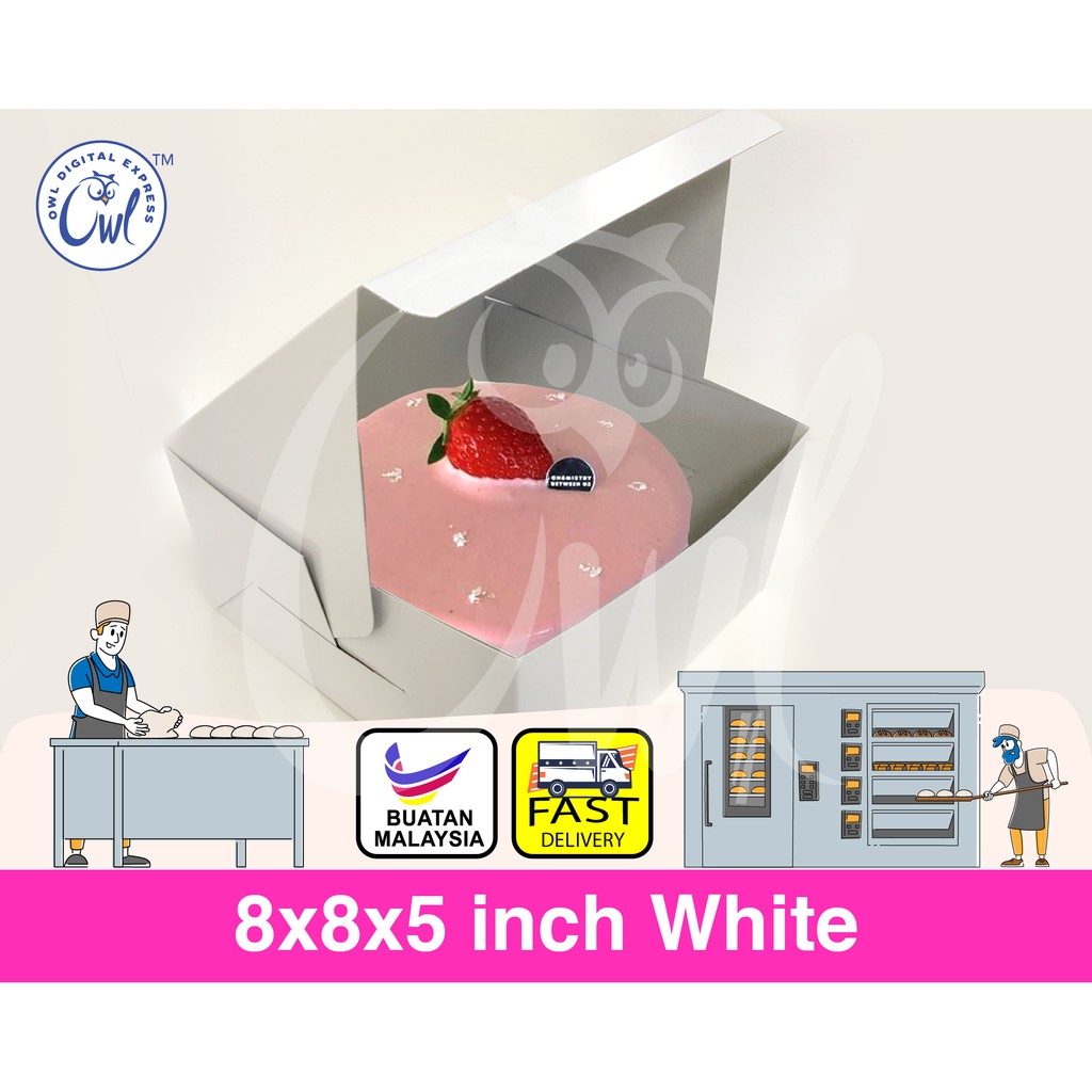 [50 ชิ้น] กล่องเค้กสีขาว 8 นิ้ว X 8 นิ้ว X 5 นิ้ว / กล่อง Kuih ชั้น / กล่องถาด / กล่องพิซซ่า / เค้กพัฟ / บราวนี่ / แซนวิช