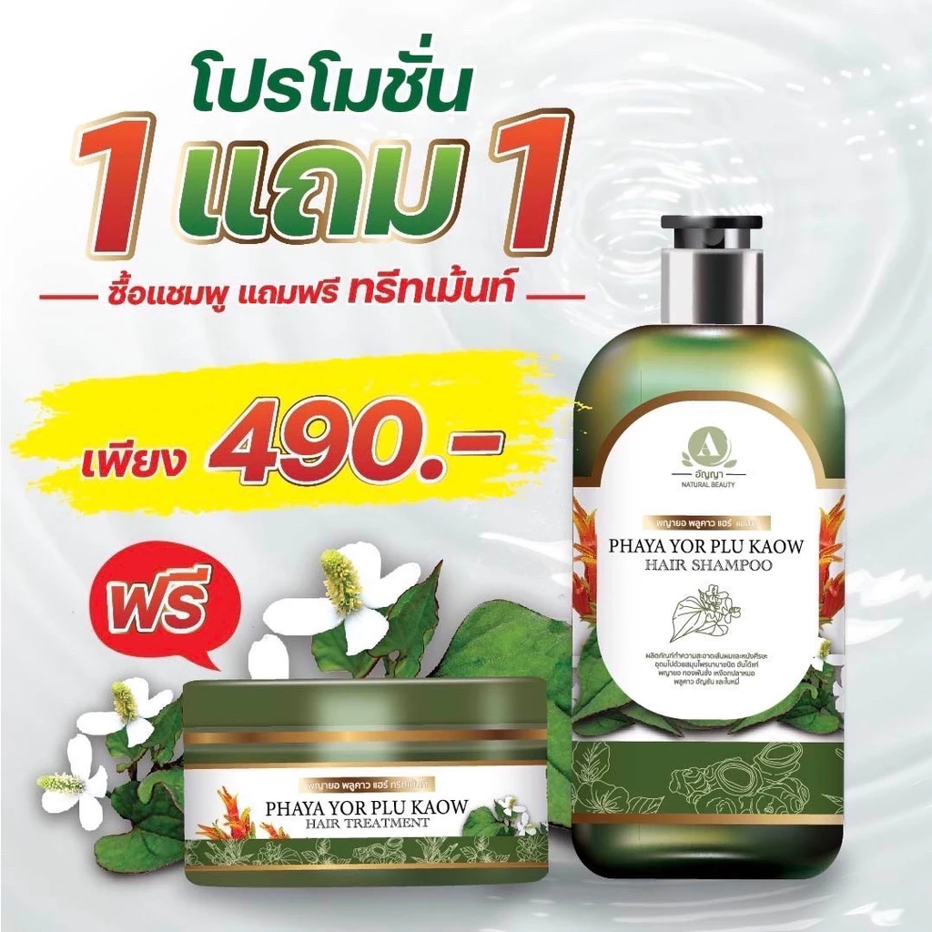 โปร 1 แถม 1 แชมพู+ทรีทเม้นท์ พญายอพลูคาว แก้คัน ผมร่วง ของแท้จากบริษัท