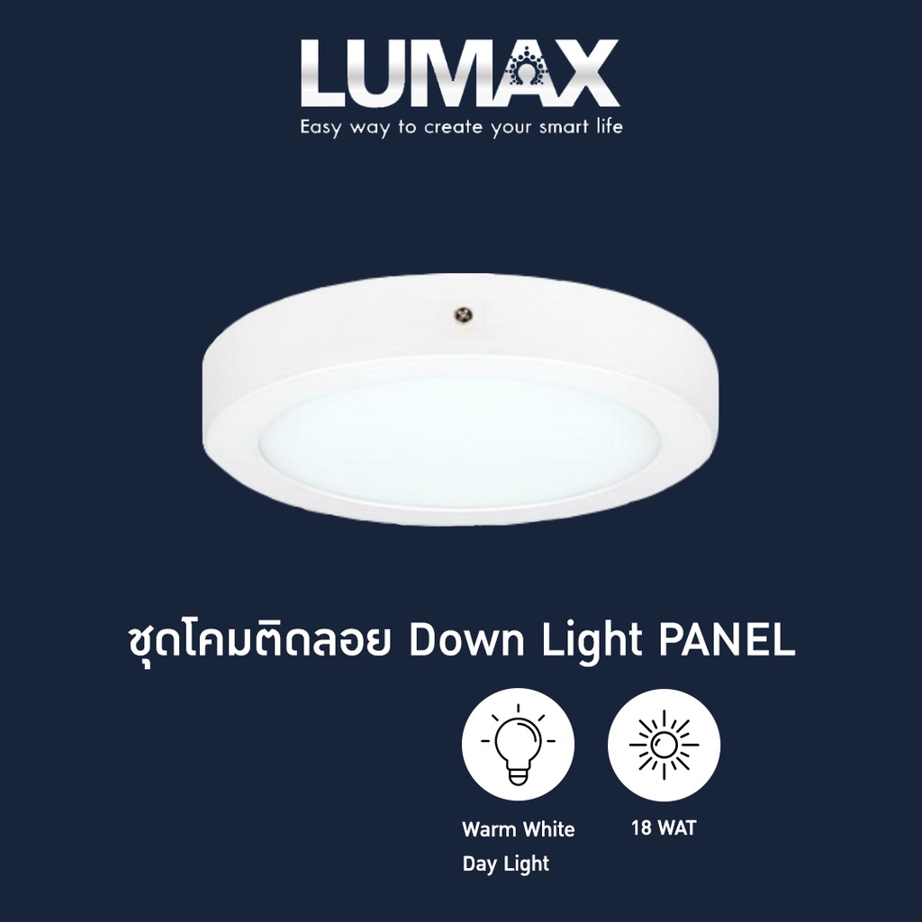 LUMAX ชุดโคมไฟติดลอย PANEL LED รุ่น SPL210 18 วัตต์ แสง WARM WHITE (แสงส้ม) และ DAYLIGHT (แสงขาว)