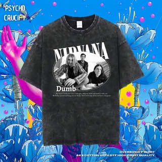 tshirtเสื้อยืดคอกลมฤดูร้อนเสื้อยืด ขนาดใหญ่ พิมพ์ลาย Psycho Crucify Nirvana Dumb | หินล้างทําความสะอาด | เสื้อยืด ลาย Co