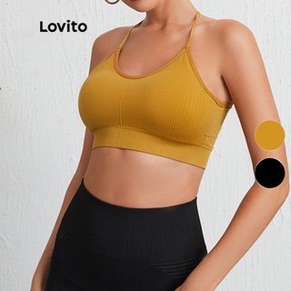 Lovito สปอร์ตบราแบบไร้รอยต่อ L09028 (สีดํา / เหลือง)