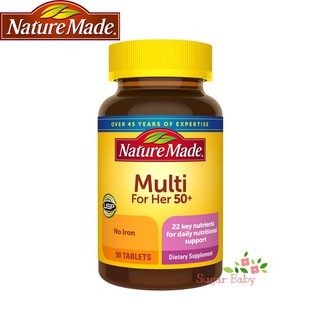 Nature Made Multi For Her 50+ No Iron 90 Tablets วิตามินรวมสำหรับผู้หญิงวัย 50 ปีขึ้นไป (90 เม็ด)