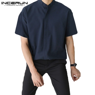 Incerun เสื้อเชิ้ต แขนสั้น สีพื้น เหมาะรับลมร้อน สำหรับผู้ชาย