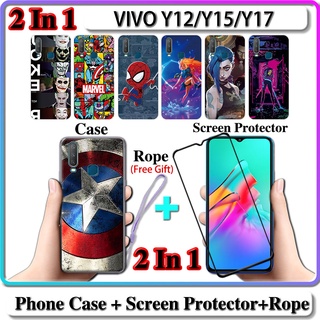 2 IN 1 เคส VIVO Y12 Y15 Y17 เคส พร้อมกระจกนิรภัย โค้ง เซรามิก ป้องกันหน้าจอ LOL และฮีโร่