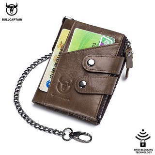 BULLCAPTAIN 0201 กระเป๋าสตางค์ กระเป๋าตังค์ผู้ชาย หนังแท้ Mens Zipper Rfid Multifunction Coin Purse Wallet