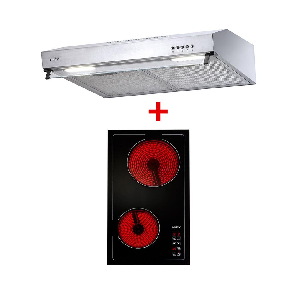 (MEX) HVN632+2950X60 เตาไฟฟ้าฐานเซรามิก ขนาด 30 ซม. + เครื่องดูดควันมาตรฐานสเตนเลส สตีล 60 ซม.