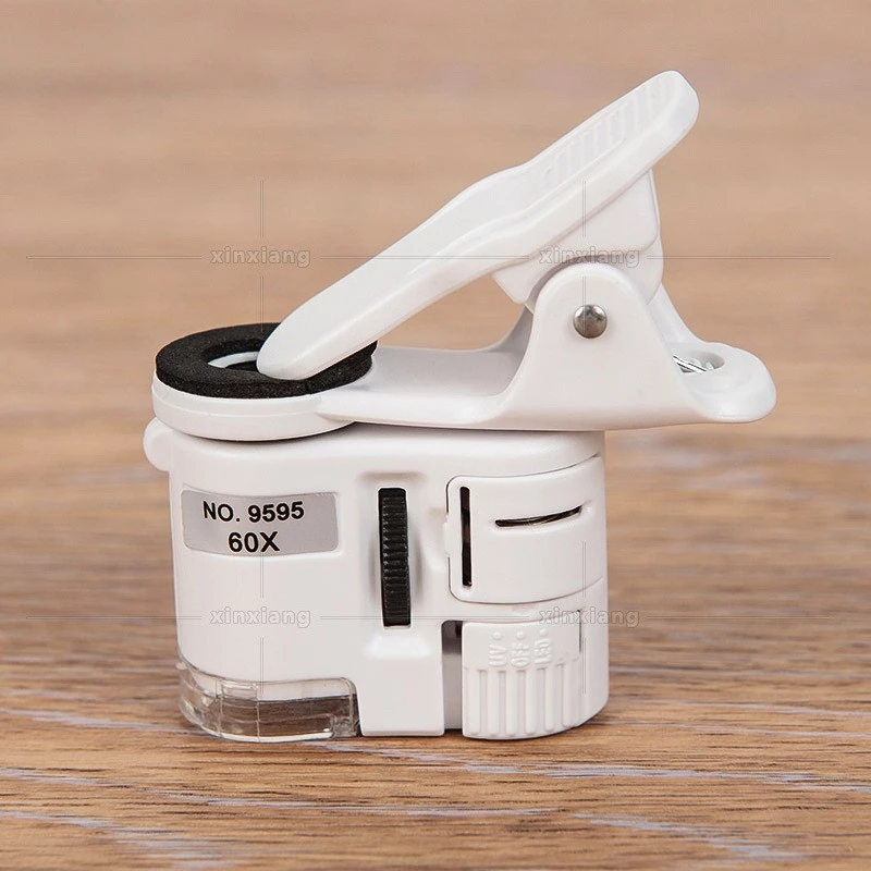 60X โทรศัพท์กล้องซูมไมโครสโคป Telephoto กล้องไมโครเลนส์หนีบ LED สีขาว/ไฟฉายหลอดยูวีสำหรับสมาร์ทโฟน