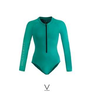 V ACTIVEWEAR SS2022 BASIC BODYSUIT GREEN บอดี้สุทแขนยาวซิบหน้า มีฟองน้ำในตัวผ้าหนา กัน UV UPF 50+