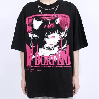 European and American fashion brand short sleeve T-shirt 2021 New ins with necklace Devil Girl graffiti printing High St