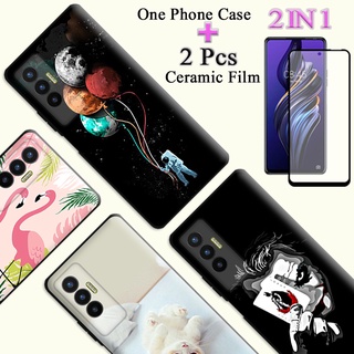 2 IN 1 Tecno Pova 5G LE8 เคสโทรศัพท์ แบบบาง เพ้นท์ลาย พร้อมตัวป้องกันหน้าจอเซรามิค โค้ง