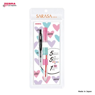 ZEBRA ชุดปากกา 2 ด้าม Sarasa Select Sarah Petit ปากกาด้ามสั้น หมึกดำ+ปากกาใส่ไส้ได้ 5 สี ฟรี!ไส้สีชมพู