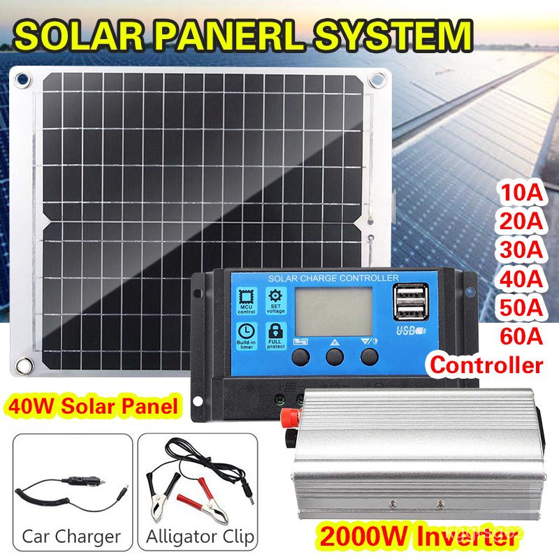 (Starting)2000W solar panel inverter 40w12V Solar Panel Solar Cell + 10A Solar Controller