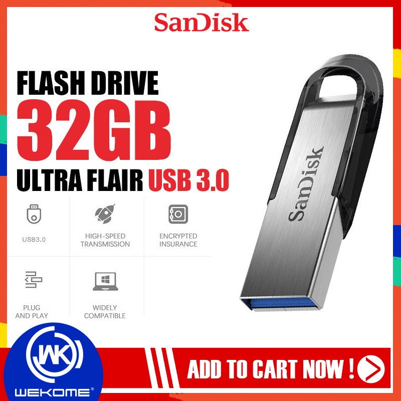 แฟลชไดร์ฟ SanDisk Ultra Flair USB3.0 32GB ที่เก็บข้อมูล Memory Flashdrive เมมโมรี่ แซนดิส ด้วยความเร็วสูงสุด 150MB/s