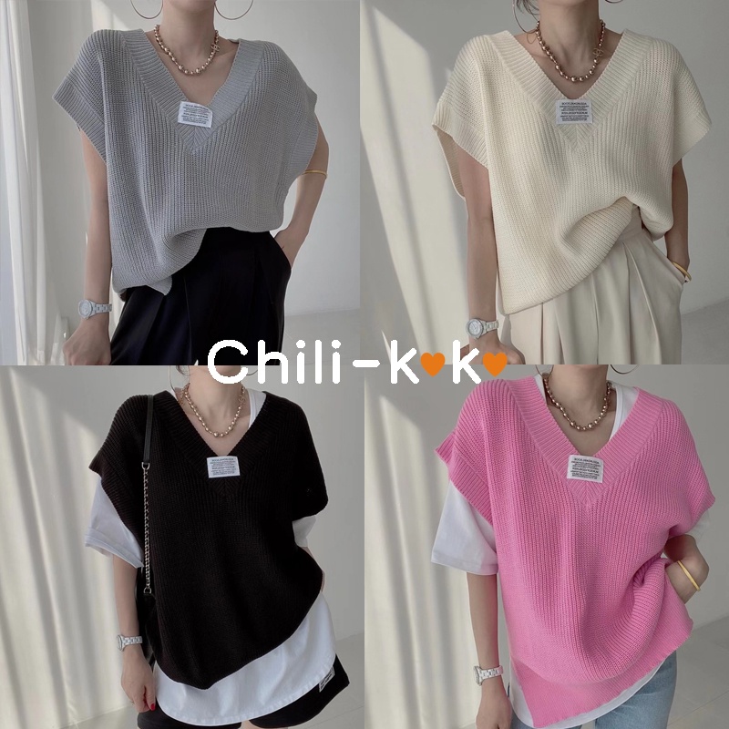 Chili_koko 5981❤️🔥พร้อมส่ง เสื้อไหมพรมคอวี ทรงหลวมสีสด ใส่ได้ทุกโอกาส ใส่สบายมาก