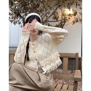 diary(FF003)เสื้อไหมพรม Cardigan แต่งกระดุมหน้า เพิ่มดีเทลพู่ๆชาย โทนสีตุ่นๆ น่ารักสุดๆ