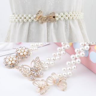 Fashion Pearl Belts For Women Dresses Elastic Buckle Ladies Belt Flower Butterfly Crystal Girls Waist Belts Waistband