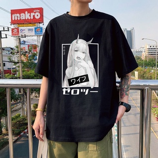 ผ้าฝ้ายแท้ คอลูกเรือQwe122ev เสื้อยืดแขนสั้น ผ้าฝ้าย พิมพ์ลายอนิเมะ Darling In The Franxx Zero TWO Kawaii ทรงหลวม สไตล์ฮ