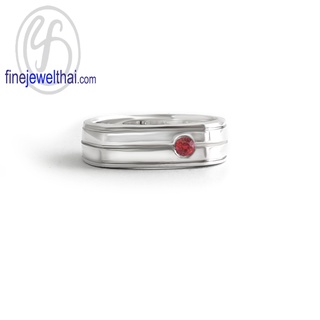 Finejewelthai-แหวนทับทิม-ทับทิม-แหวนพลอย-แหวนเงินแท้-พลอยประจำเดือนเกิด-Ruby-Silver-Ring-Birthstone-R1423rb