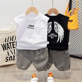 ชุดเด็กแฟชั่นผู้ชายผู้หญิง🌈 2 ชิ้น เสื้อกล้าม + กางเกง สไตล์เกาหลี เนื้อผ้าดี 78cm-103cm(8เดือน -4 ปี) PFS0053