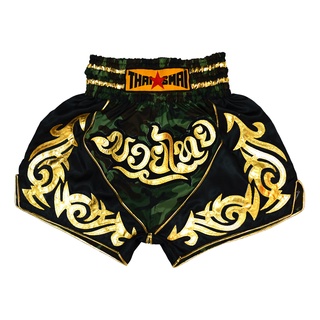 THAISMAI BS1203 กางเกงมวยไทย ผ้าต่วน ปักมวยไทย PU ทอง - Thai Boxing Shorts Satin BS1203 THAIFIGHTPRO