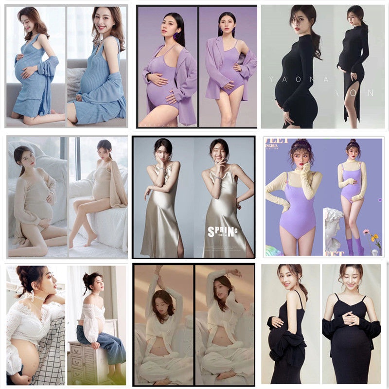 ชุดถ่ายภาพหญิงตั้งครรภ์สไตล์ใหม่ ชุดแม่ตั้งครรภ์สําหรับสตูดิโอถ่ายภาพธีมภาพวาดสีน้ํามัน