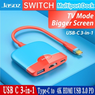 Jasoz อะแดปเตอร์เชื่อมต่อสวิตช์ USB C เป็น 4K HDMI USB 3.0 PD สําหรับ Nintendo Switch Dock Station