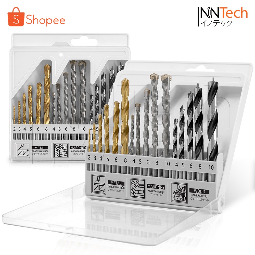 InnTech ชุดดอกสว่าน เจาะปูน / ไม้ / เหล็ก 16 ชิ้น ดอกสว่านไทเทเนี่ยม ดอกสว่านเจาะปูน ดอกสว่านเจาะไม้ เจาะเหล็ก [CBD16]