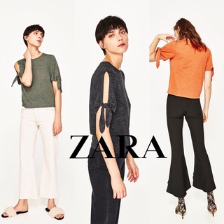 [ของแท้] ZARA T-shirt with cut out sleeves and knots เสื้อยืด ผูกแขน แบรนด์ซาร่า