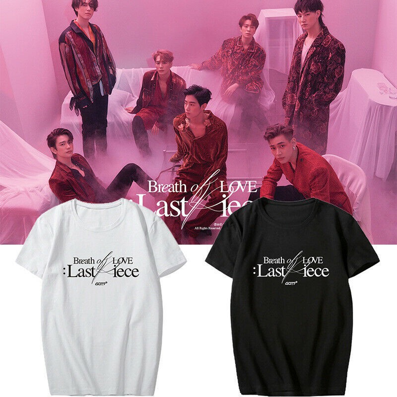 คอลูกเรือเสื้อยืดคอกลม❅○Kpop GOT7 New Album Breath of Love T-shirt Women Men Cal Crew Neck Tops Teeผ