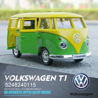 โมเดลรถเหล็ก โมเดลรถ VOLKSWAGEN T1 รถตู้ รถโฟล์ เปิด-ปิดประตูได้ มีลานวิ่งได้ โมเดลรถตู้ รถT1 สดใส