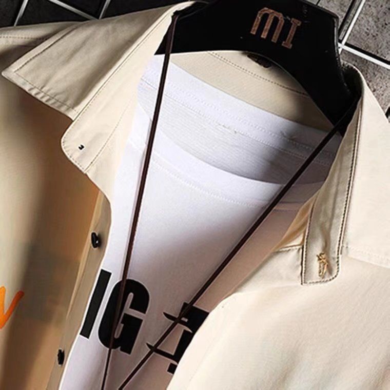 M-3XL เสื้อเชิ้ตผู้ชาย สีดํา สไตล์ญี่ปุ่น วินเทจ แฟชั่นฤดูร้อน เสื้อผู้ชาย
