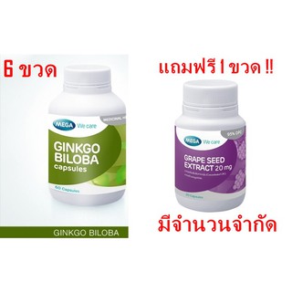 ( 6 ขวดฟรี Grape seed 20 เม็ด ) Mega We Care Ginkgo Biloba 60 เม็ด เมก้า วี แคร์ สารสกัดจากใบแป๊ะก๊วย(🔥ถูกตาแตกแม่🔥)